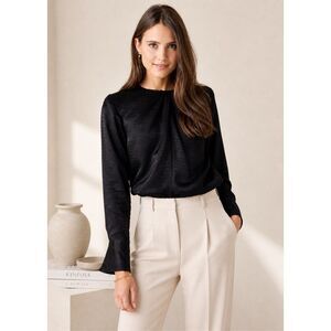 FRAME Silk Textured Blouse Black | Quiet Luxury Minimalist Chic Top, XS $398 A6